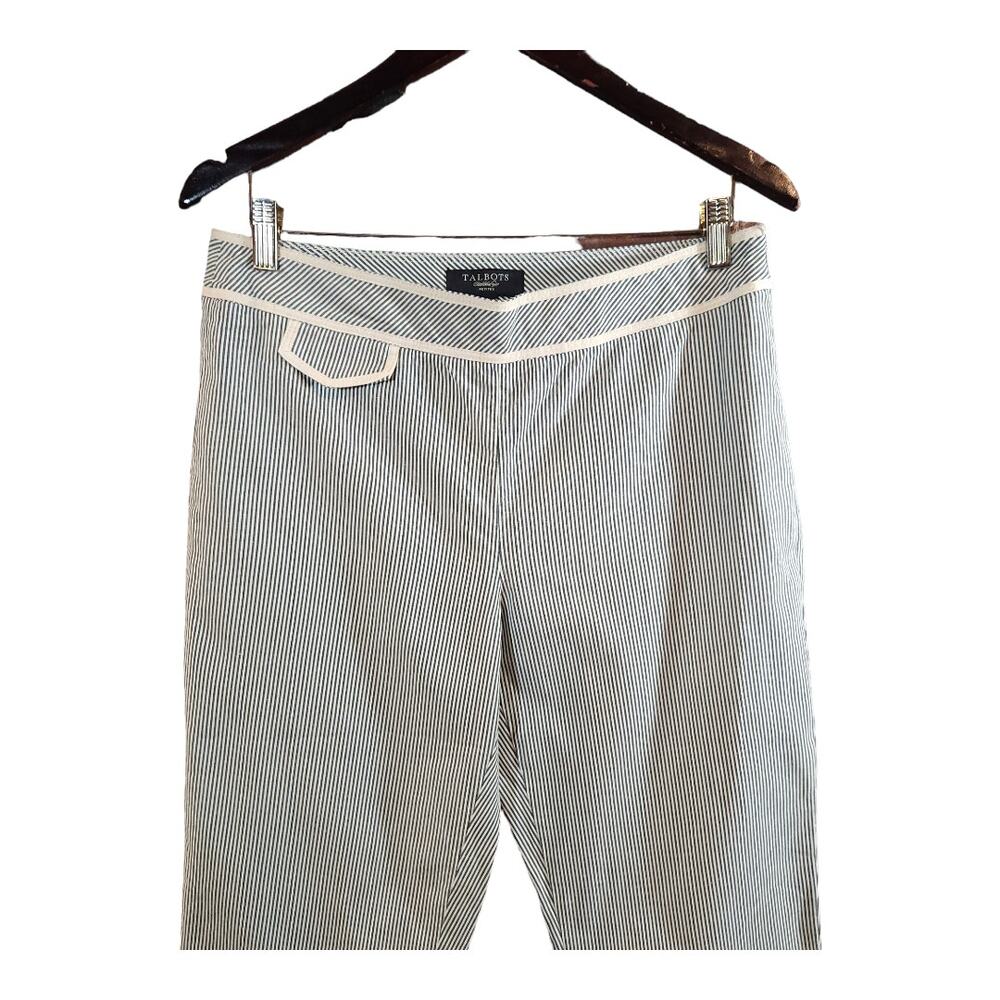 Talbots Flat Front Straight Leg Cropped Pant in Gray & White Stripe Women's 10P - Picture 2 of 6